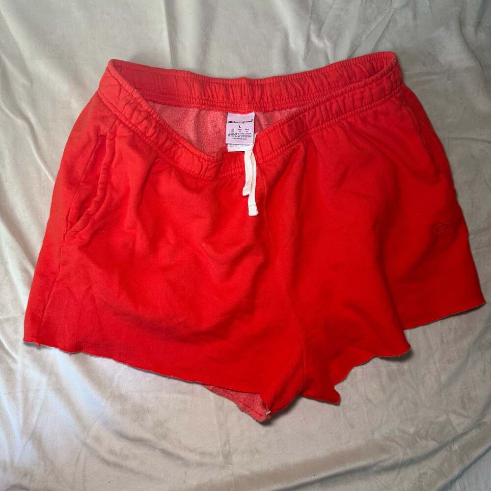 Champion Women's Reverse Weave Cut-Off Shorts in Red, Size Large